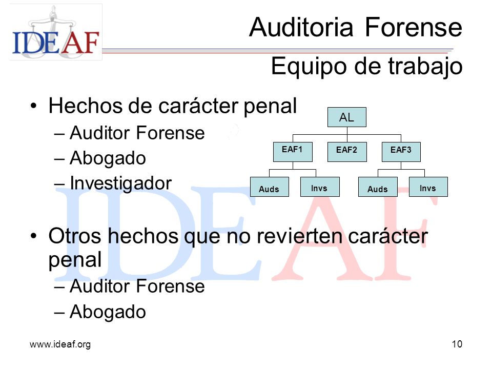Auditoria Forense Equipo de trabajo Hechos de carácter penal