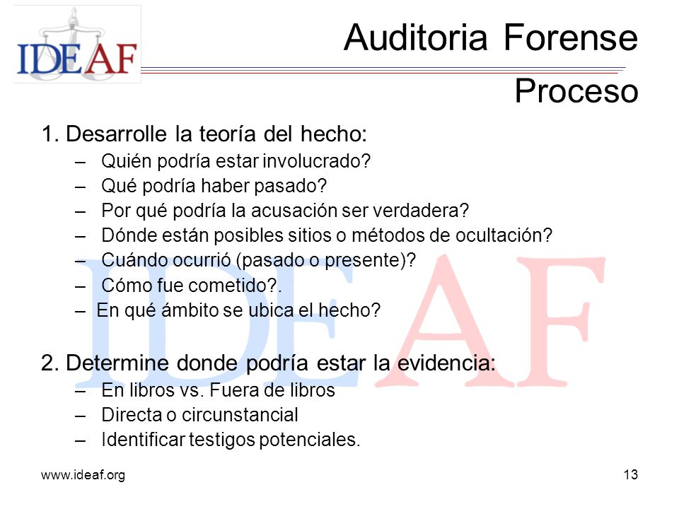 Auditoria Forense Proceso 1. Desarrolle la teoría del hecho: