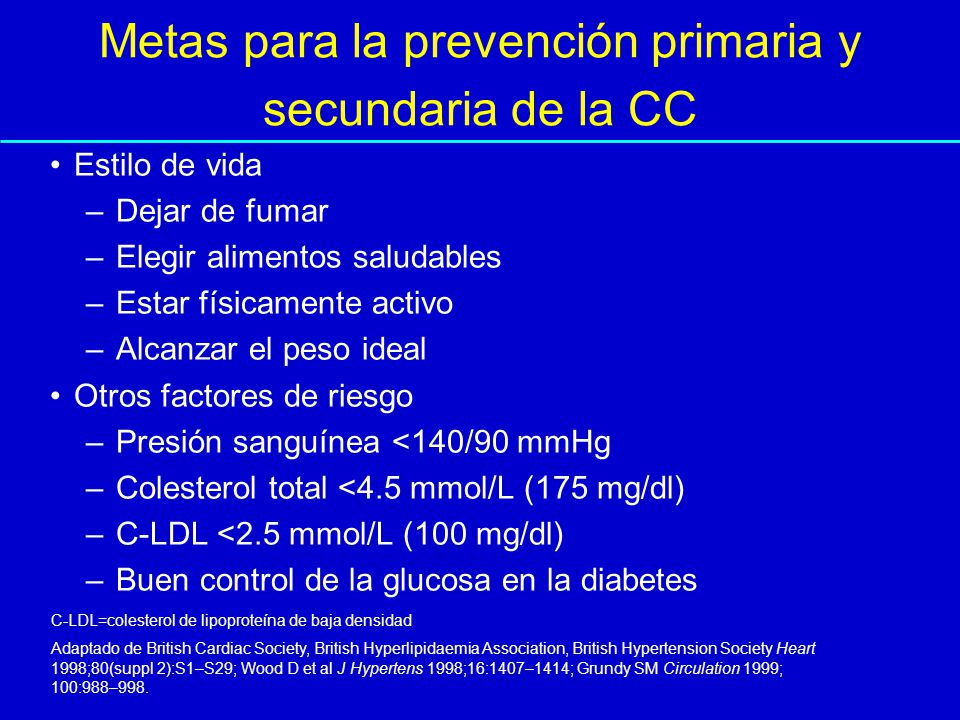 Metas para la prevención primaria y secundaria de la CC