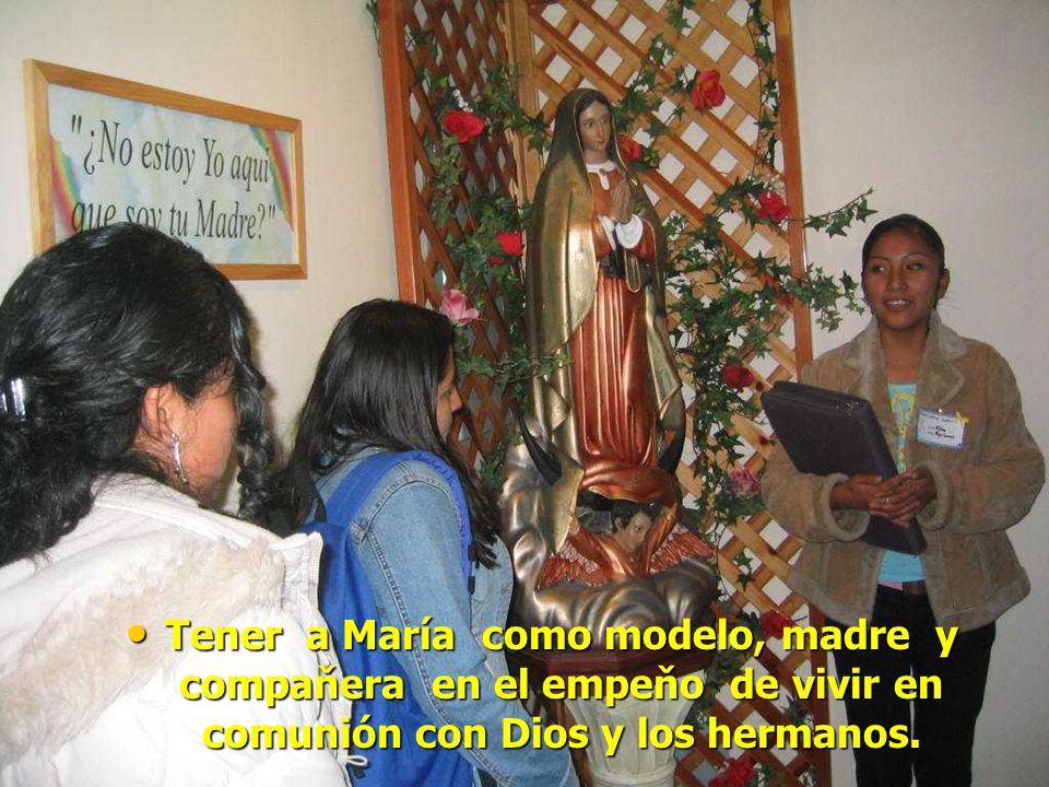 Tener a María como modelo, madre y compaňera en el empeňo de vivir en comunión con Dios y los hermanos.