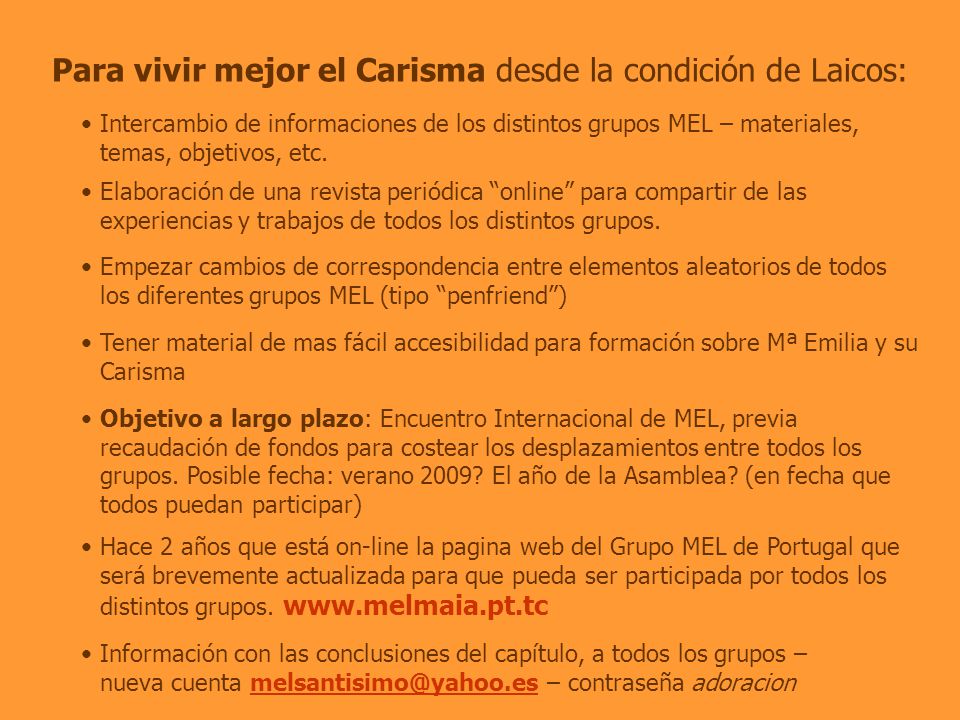 Para vivir mejor el Carisma desde la condición de Laicos: