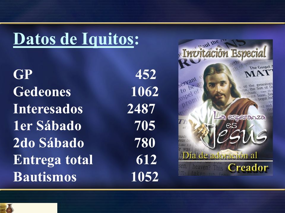Datos de Iquitos: GP 452 Gedeones 1062 Interesados er Sábado 705