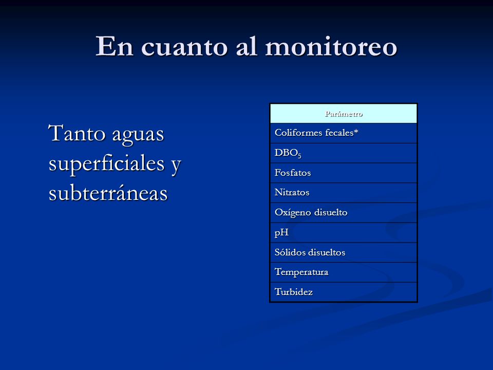 En cuanto al monitoreo Tanto aguas superficiales y subterráneas