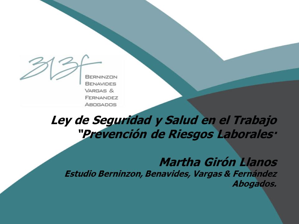 Ley de Seguridad y Salud en el Trabajo Prevención de Riesgos Laborales· Martha Girón Llanos Estudio Berninzon, Benavides, Vargas & Fernández Abogados.