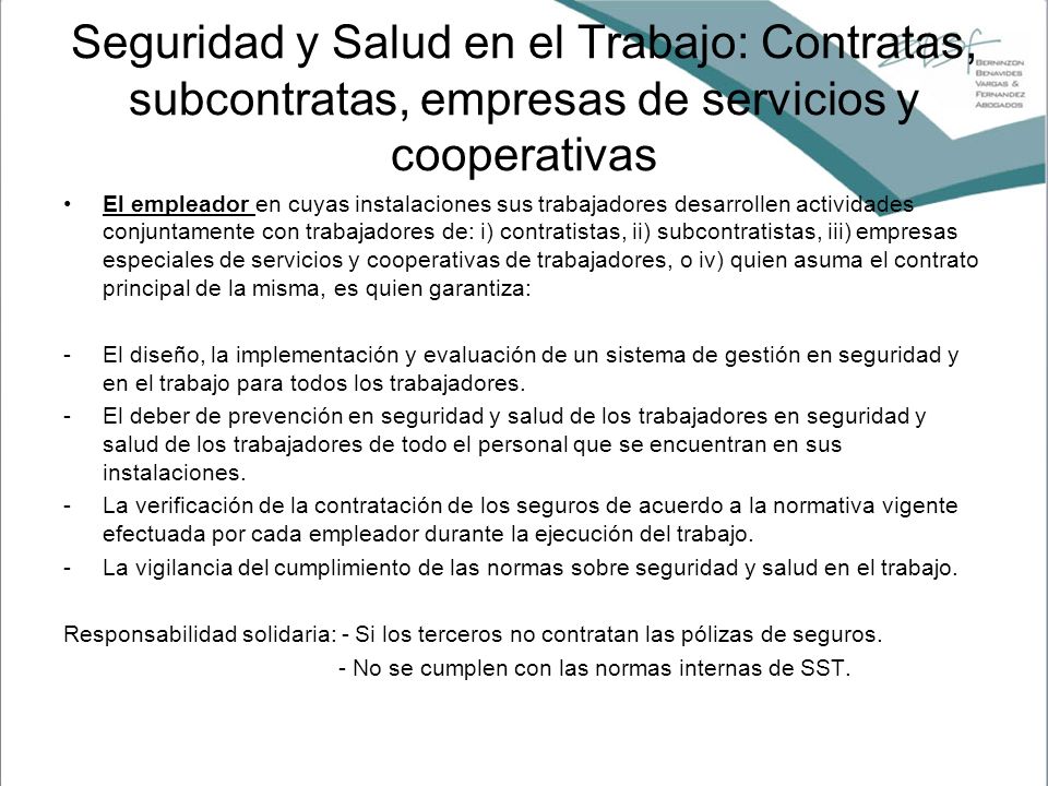 Seguridad y Salud en el Trabajo: Contratas, subcontratas, empresas de servicios y cooperativas
