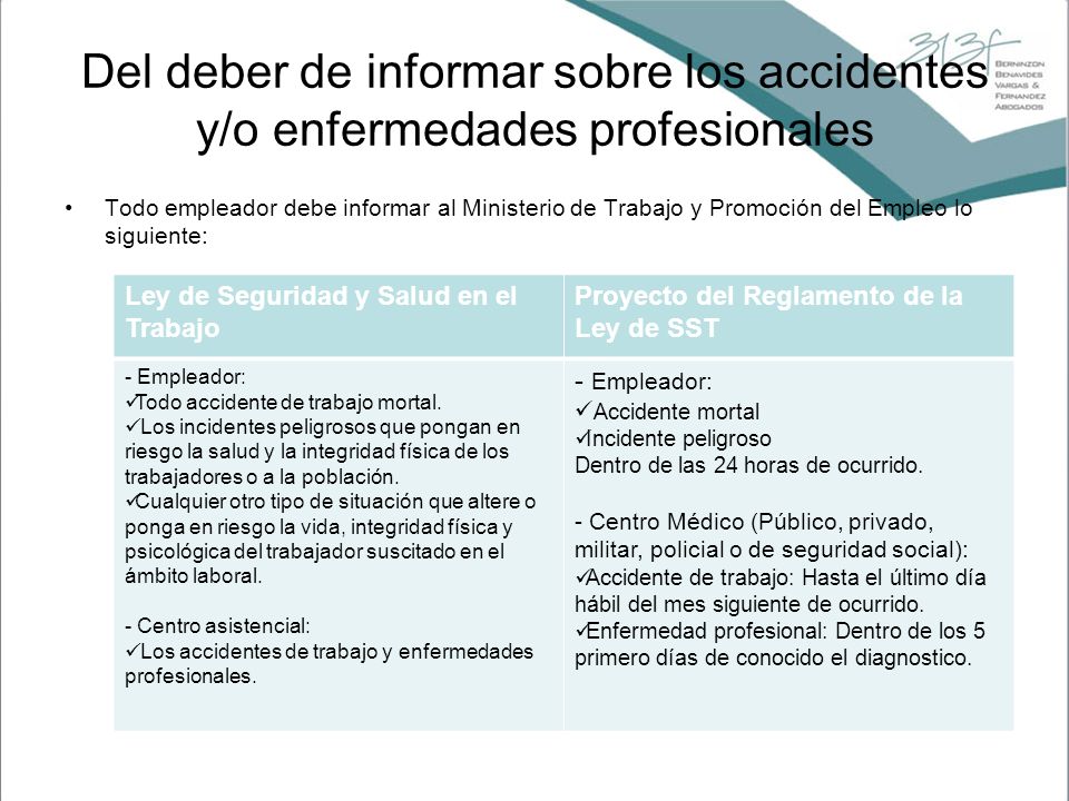 Del deber de informar sobre los accidentes y/o enfermedades profesionales