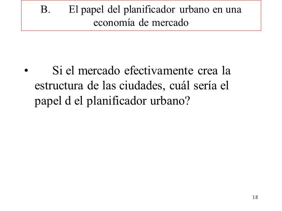 B. El papel del planificador urbano en una economía de mercado
