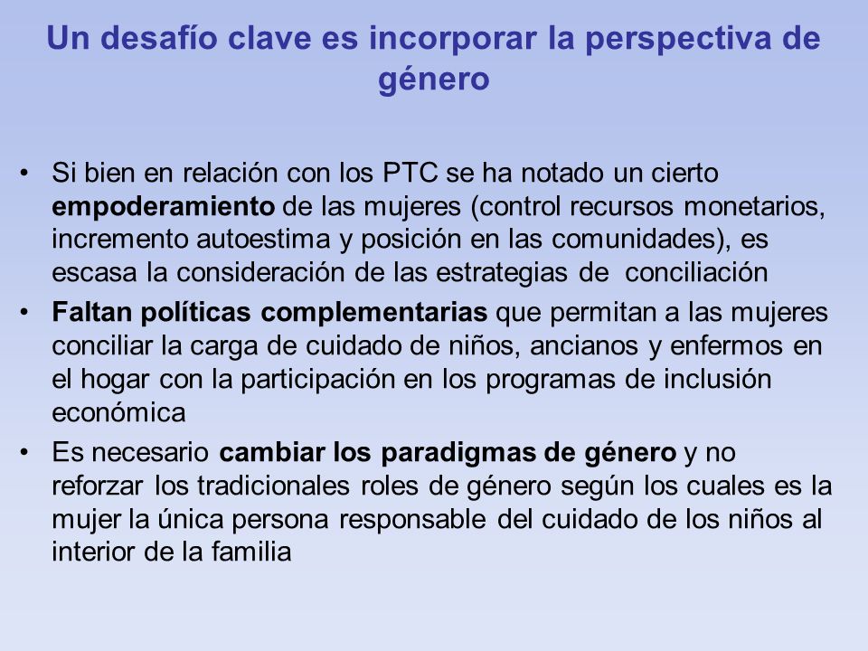 Un desafío clave es incorporar la perspectiva de género