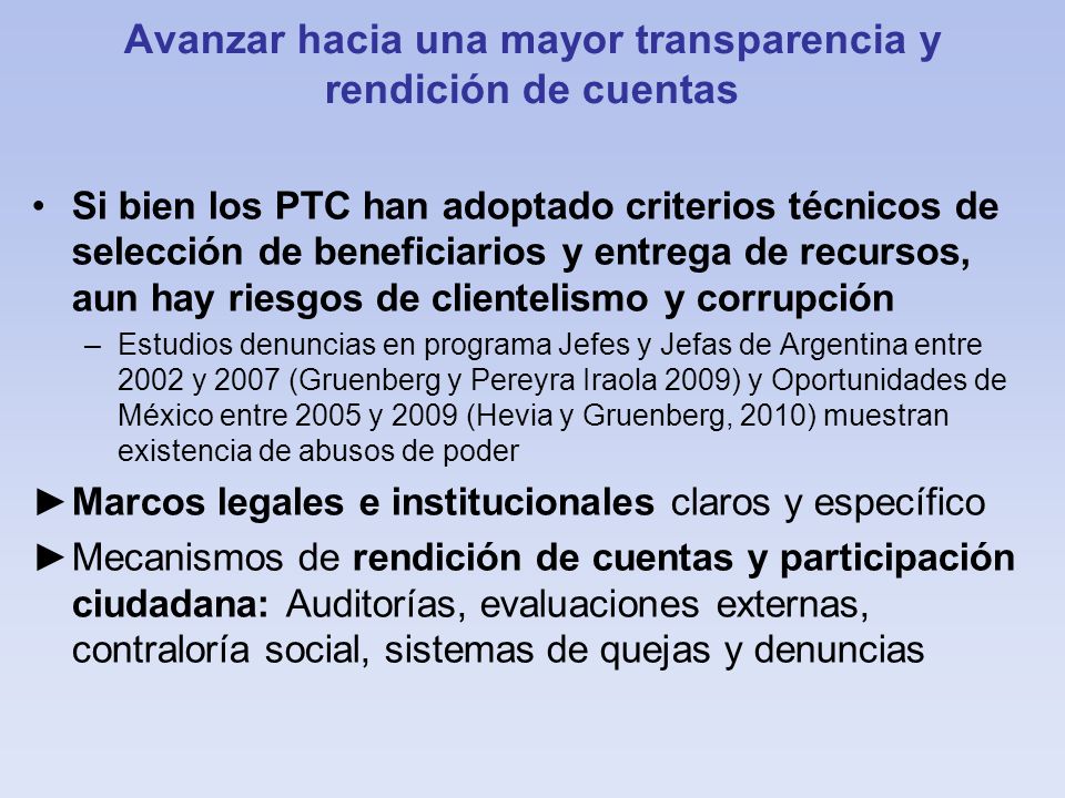 Avanzar hacia una mayor transparencia y rendición de cuentas