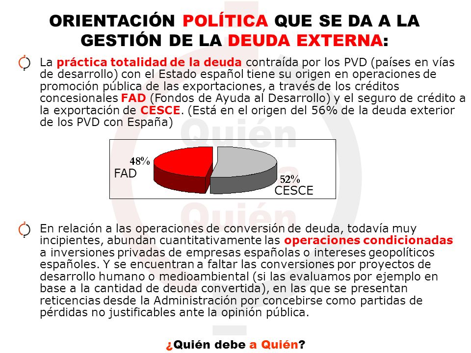 ORIENTACIÓN POLÍTICA QUE SE DA A LA GESTIÓN DE LA DEUDA EXTERNA:
