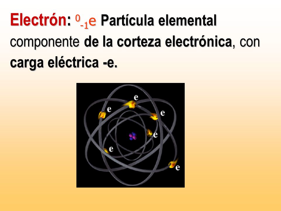Electrón: 0-1e Partícula elemental componente de la corteza electrónica, con carga eléctrica -e.