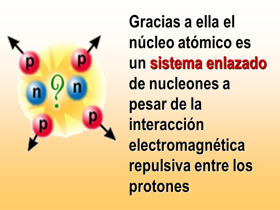 Gracias a ella el núcleo atómico es un sistema enlazado de nucleones a pesar de la interacción electromagnética repulsiva entre los protones