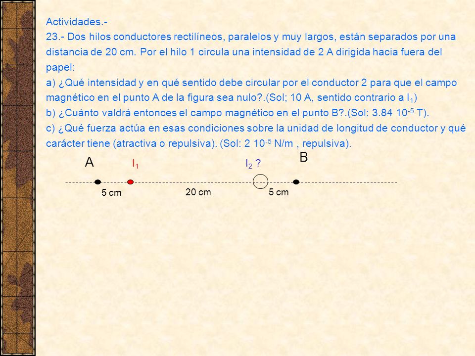 Actividades Dos hilos conductores rectilíneos, paralelos y muy largos, están separados por una.