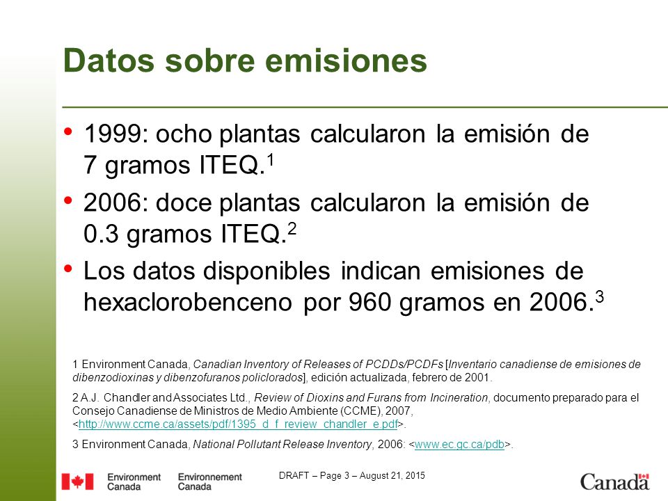 Datos sobre emisiones 1999: ocho plantas calcularon la emisión de 7 gramos ITEQ : doce plantas calcularon la emisión de 0.3 gramos ITEQ.2.