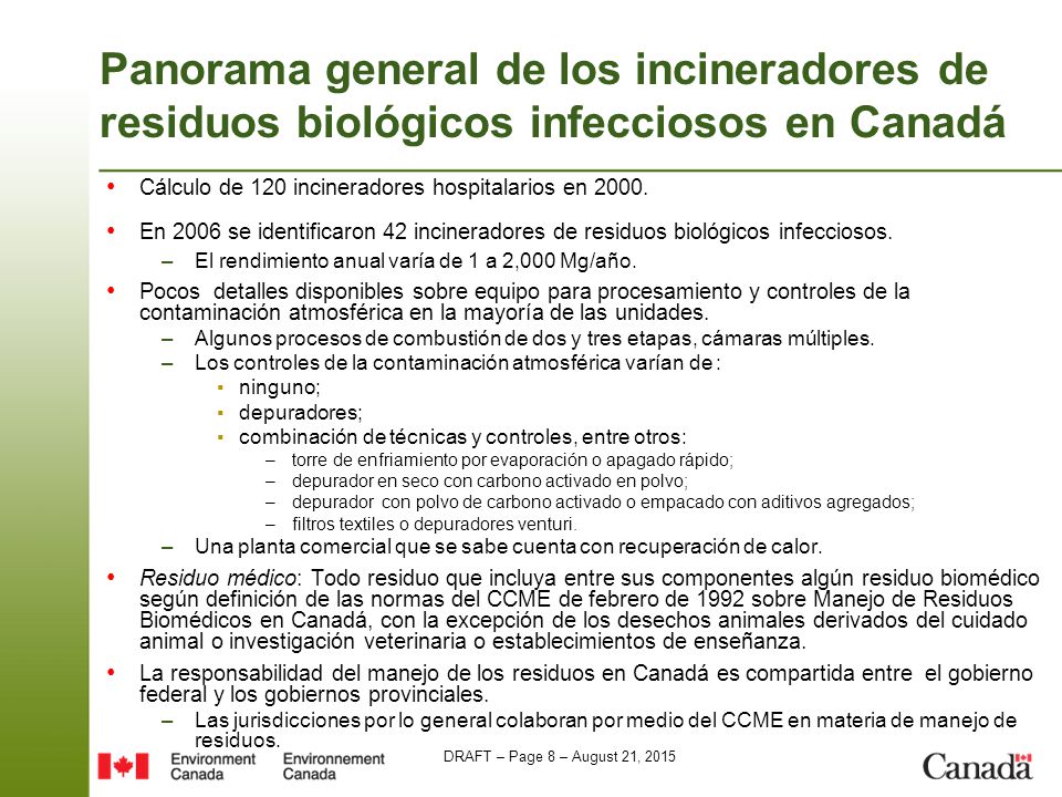 Panorama general de los incineradores de residuos biológicos infecciosos en Canadá