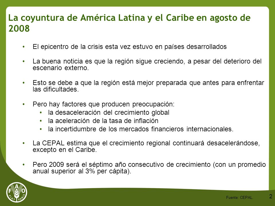 La coyuntura de América Latina y el Caribe en agosto de 2008