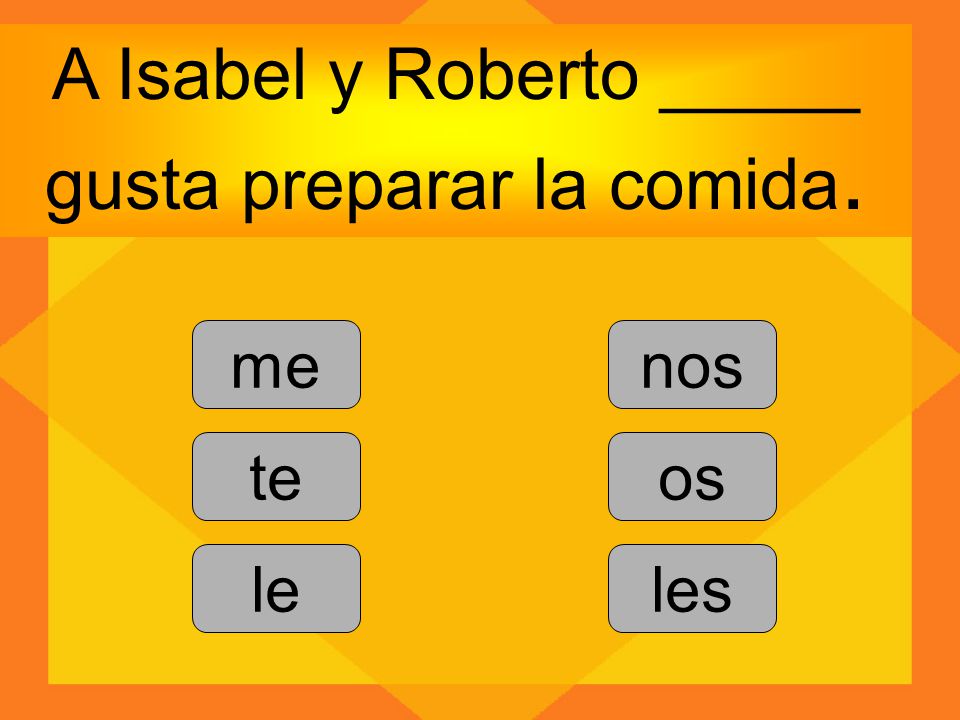 A Isabel y Roberto _____ gusta preparar la comida.
