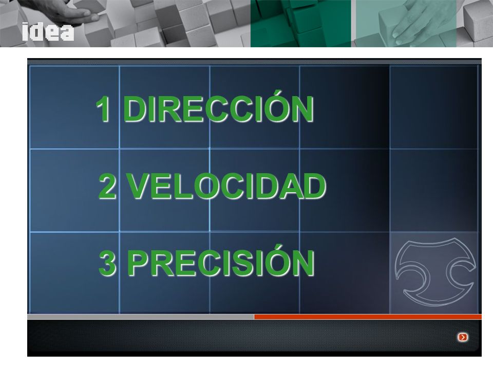 1 DIRECCIÓN 2 VELOCIDAD 3 PRECISIÓN Titulo para pantalla