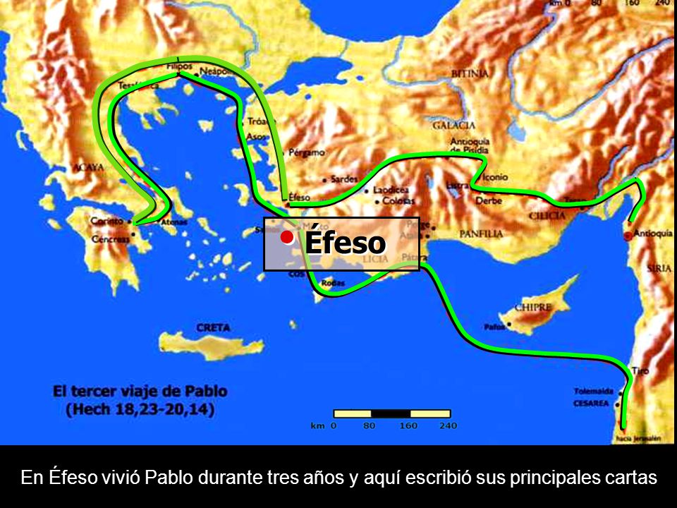  Éfeso En Éfeso vivió Pablo durante tres años y aquí escribió sus principales cartas