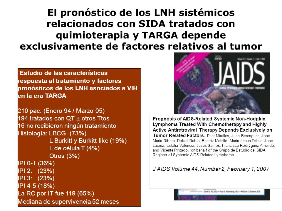 El pronóstico de los LNH sistémicos relacionados con SIDA tratados con quimioterapia y TARGA depende exclusivamente de factores relativos al tumor