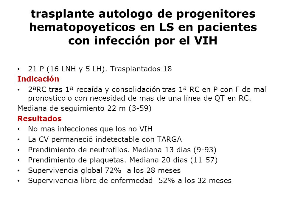 trasplante autologo de progenitores hematopoyeticos en LS en pacientes con infección por el VIH