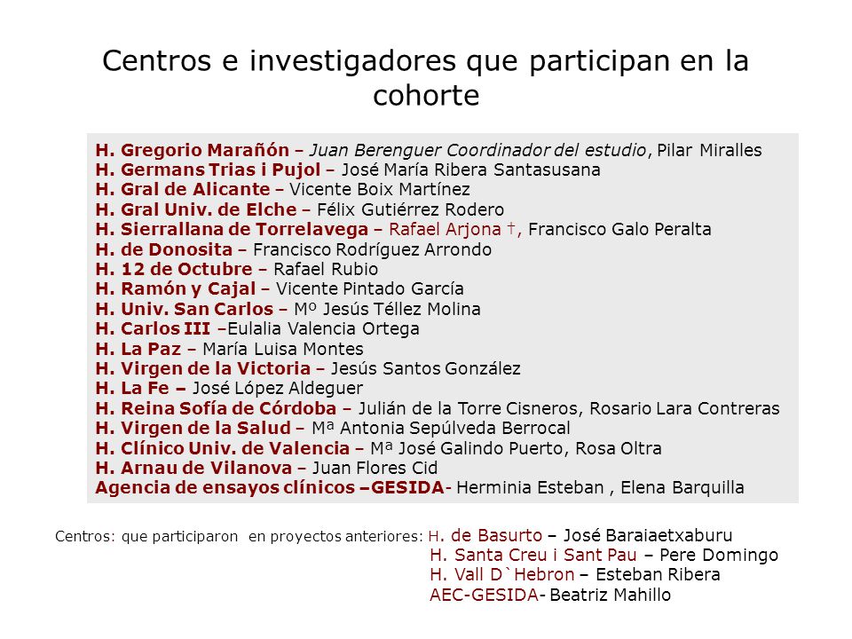 Centros e investigadores que participan en la cohorte