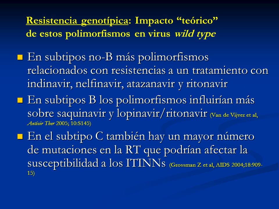 Resistencia genotípica: Impacto teórico de estos polimorfismos en virus wild type