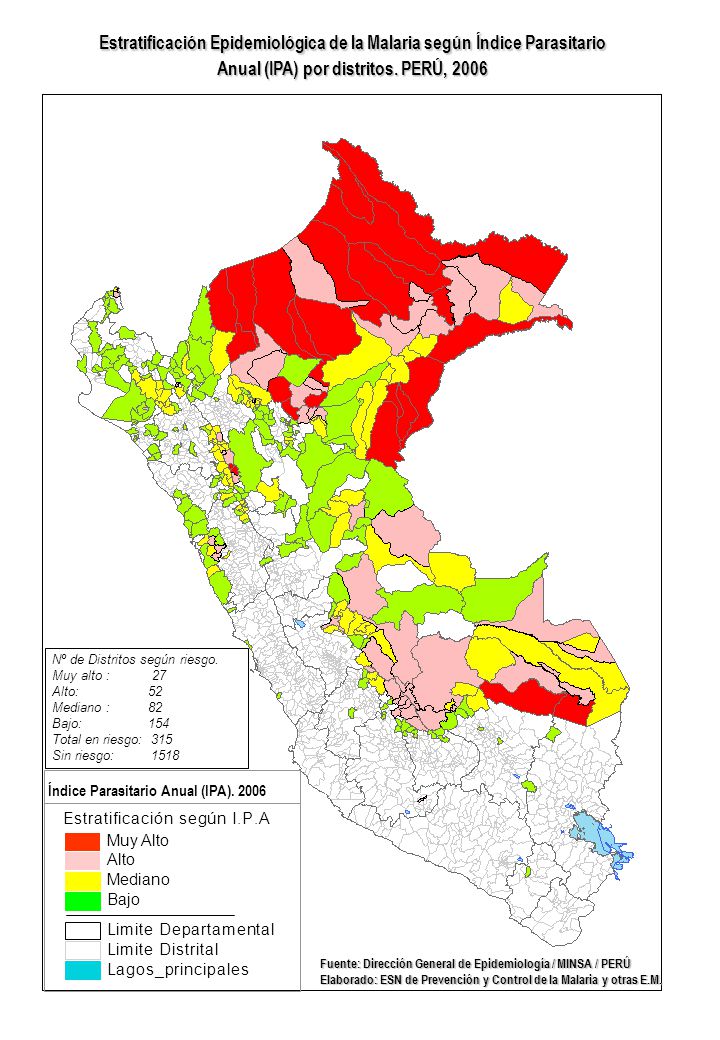 Estratificación Epidemiológica de la Malaria según Índice Parasitario Anual (IPA) por distritos. PERÚ, 2006