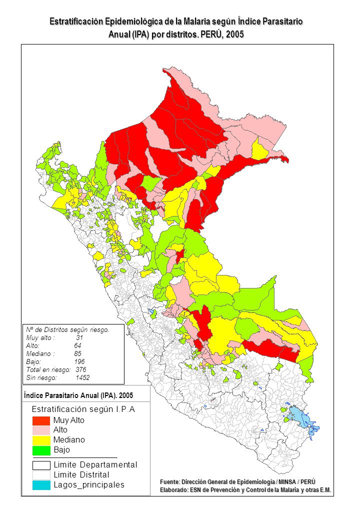 Estratificación Epidemiológica de la Malaria según Índice Parasitario Anual (IPA) por distritos. PERÚ, 2005