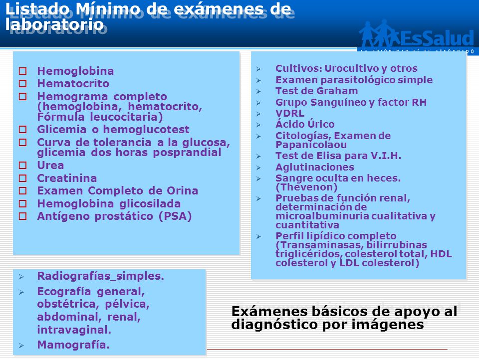 Listado Mínimo de exámenes de laboratorio