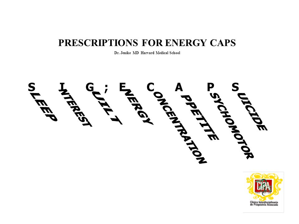 PRESCRIPTIONS FOR ENERGY CAPS Dr. Jenike MD Harvard Medical School