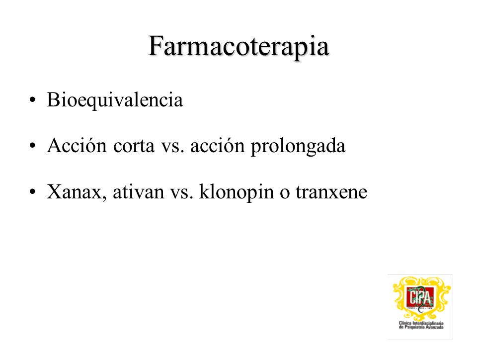 Farmacoterapia Bioequivalencia Acción corta vs. acción prolongada