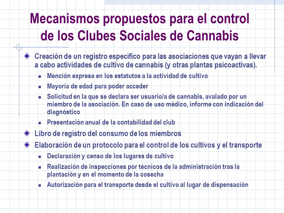 Mecanismos propuestos para el control de los Clubes Sociales de Cannabis