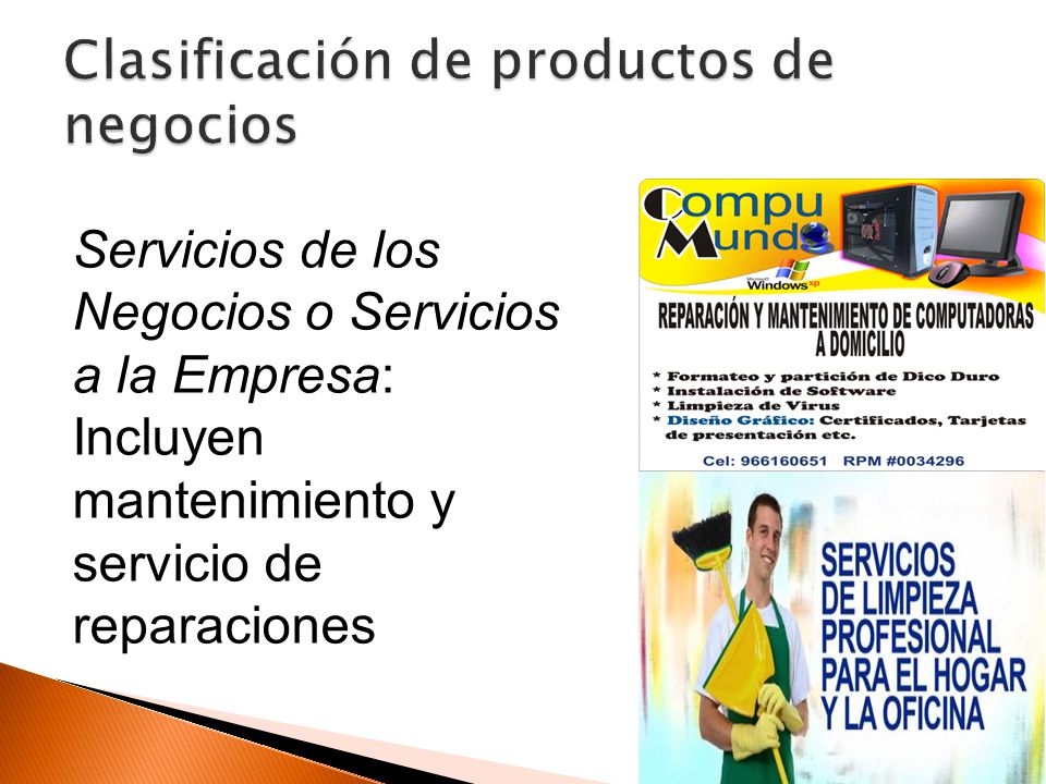 Clasificación de productos de negocios