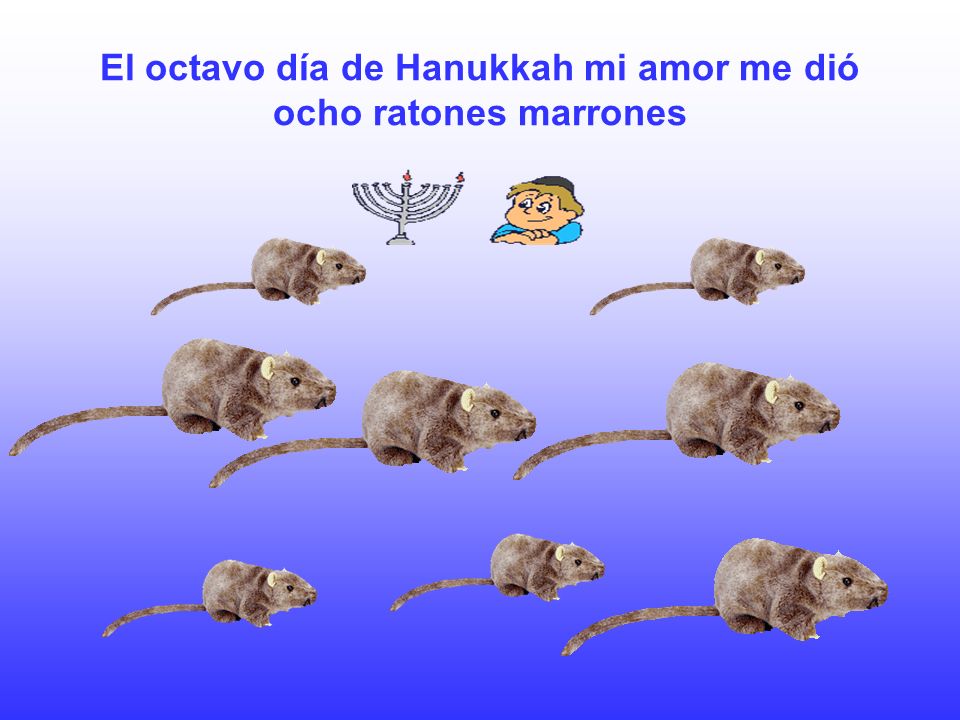 El octavo día de Hanukkah mi amor me dió ocho ratones marrones
