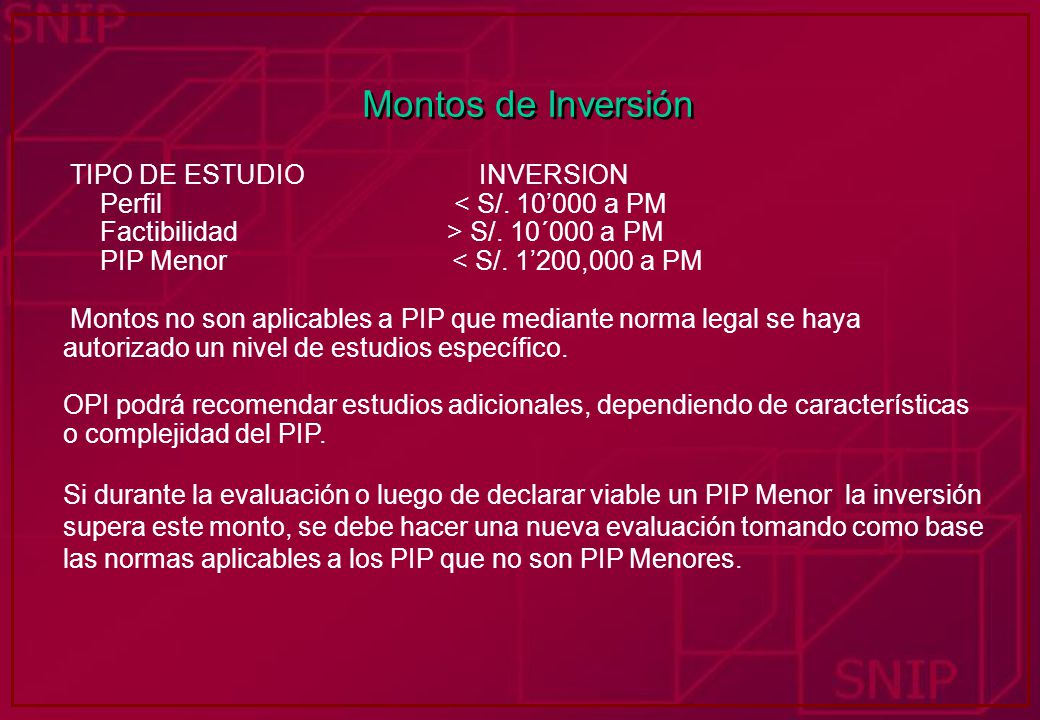 Montos de Inversión TIPO DE ESTUDIO INVERSION