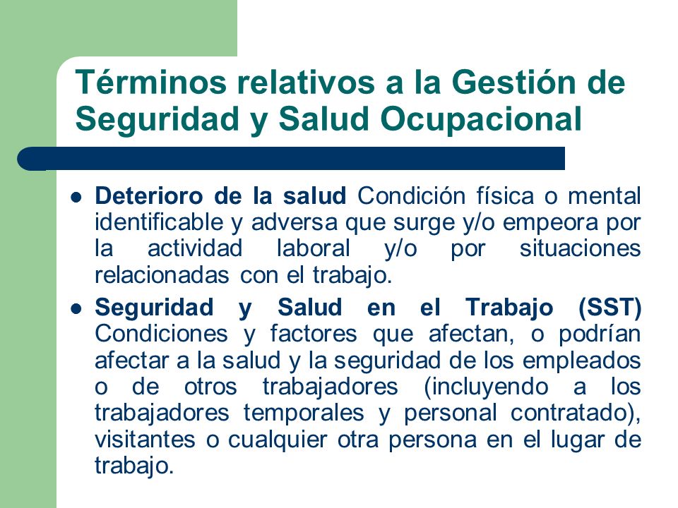 Términos relativos a la Gestión de Seguridad y Salud Ocupacional