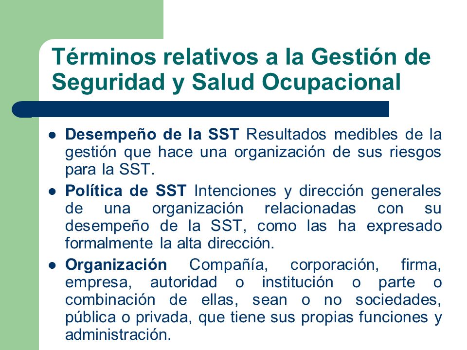 Términos relativos a la Gestión de Seguridad y Salud Ocupacional