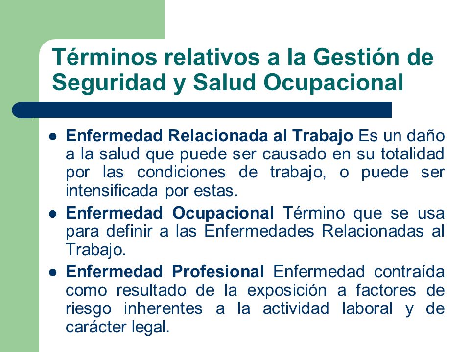 Términos relativos a la Gestión de Seguridad y Salud Ocupacional