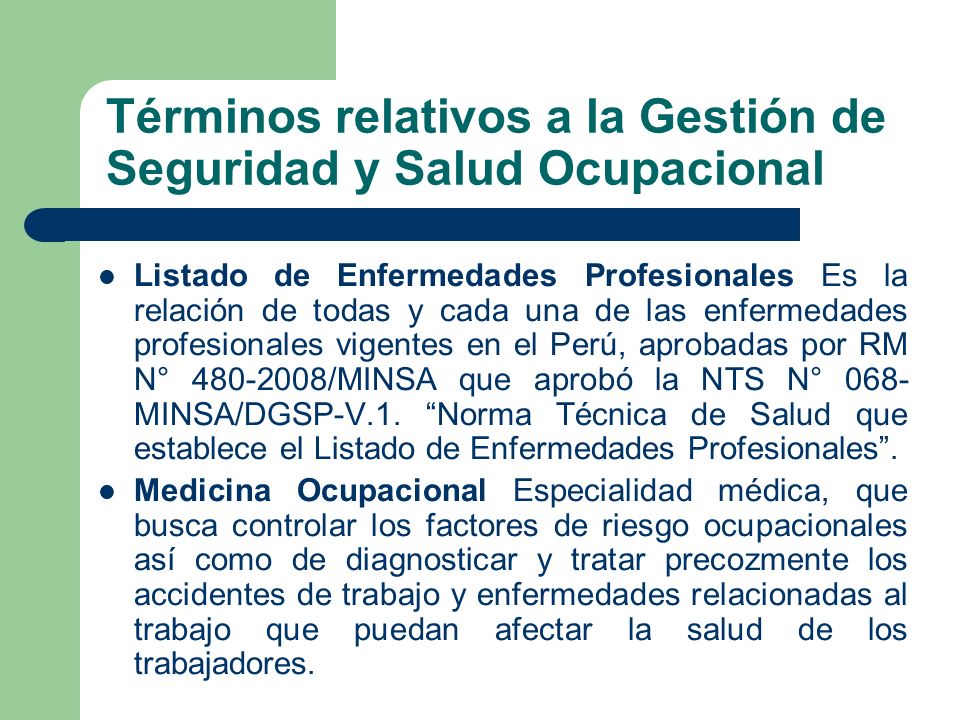 Términos relativos a la Gestión de Seguridad y Salud Ocupacional