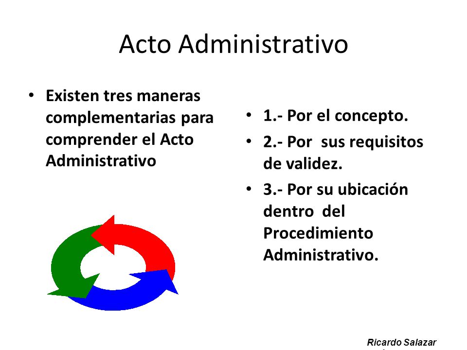 Acto Administrativo Existen tres maneras complementarias para comprender el Acto Administrativo. 1.- Por el concepto.