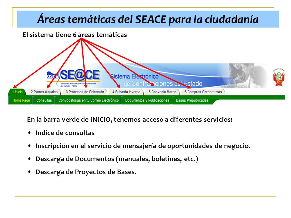 Áreas temáticas del SEACE para la ciudadanía