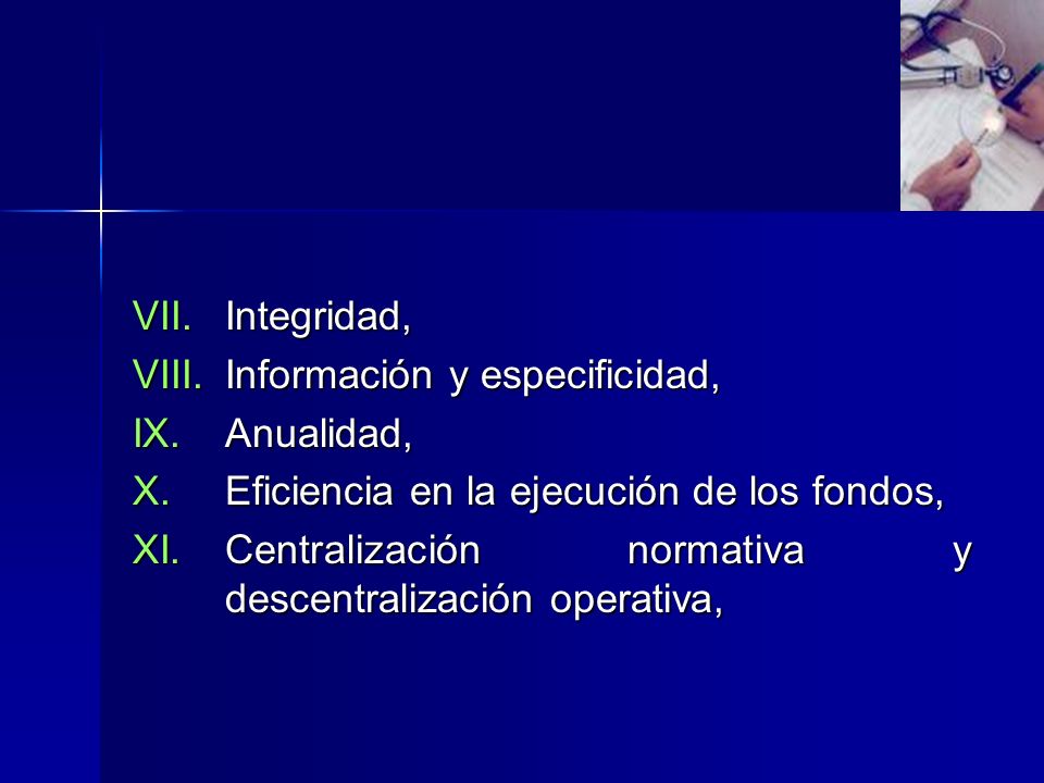 Integridad, Información y especificidad, Anualidad, Eficiencia en la ejecución de los fondos,