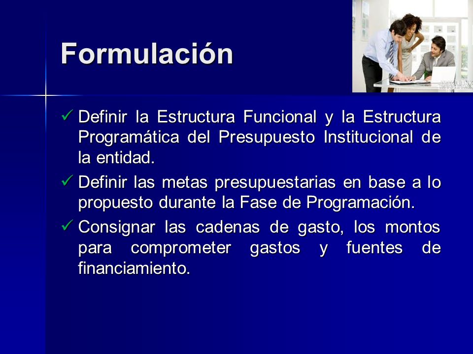 Formulación Definir la Estructura Funcional y la Estructura Programática del Presupuesto Institucional de la entidad.