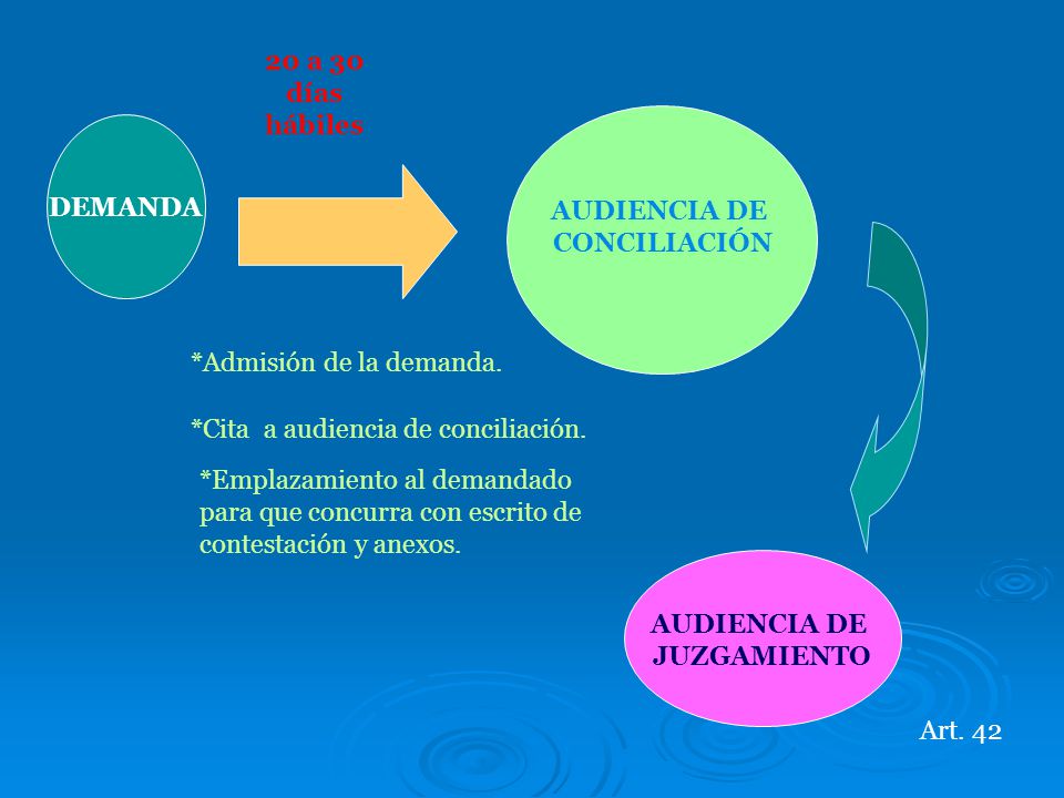 20 a 30 días hábiles AUDIENCIA DE. CONCILIACIÓN. DEMANDA. *Admisión de la demanda. *Cita a audiencia de conciliación.