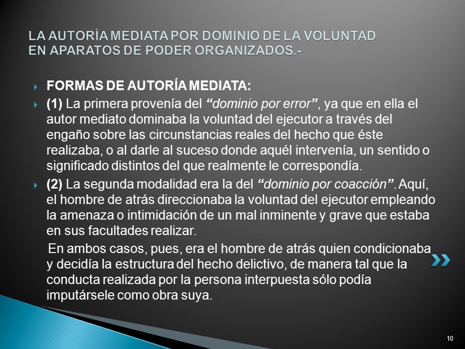 LA AUTORÍA MEDIATA POR DOMINIO DE LA VOLUNTAD EN APARATOS DE PODER ORGANIZADOS.-