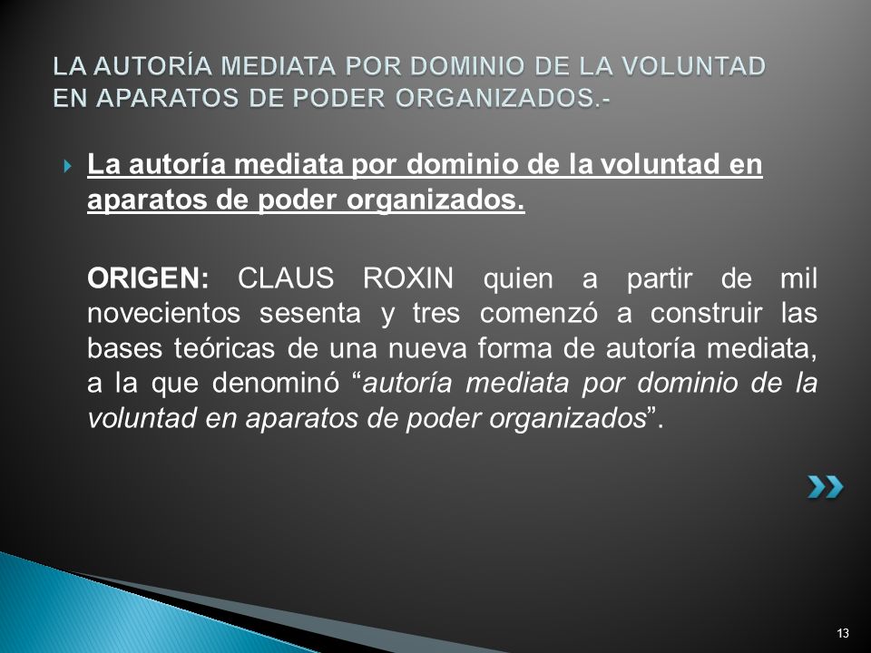 LA AUTORÍA MEDIATA POR DOMINIO DE LA VOLUNTAD EN APARATOS DE PODER ORGANIZADOS.-