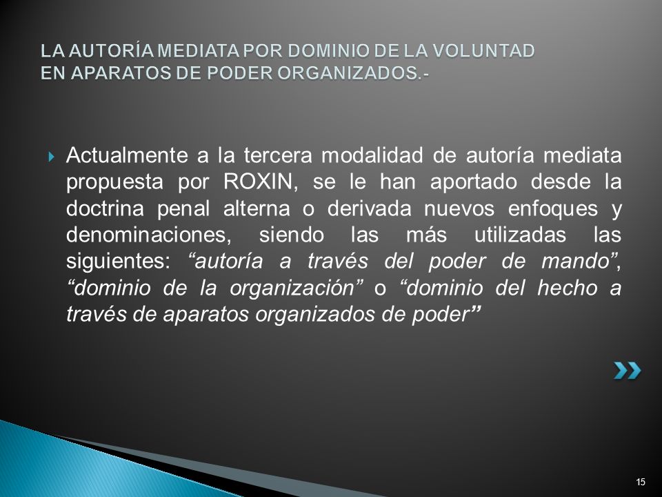 LA AUTORÍA MEDIATA POR DOMINIO DE LA VOLUNTAD EN APARATOS DE PODER ORGANIZADOS.-
