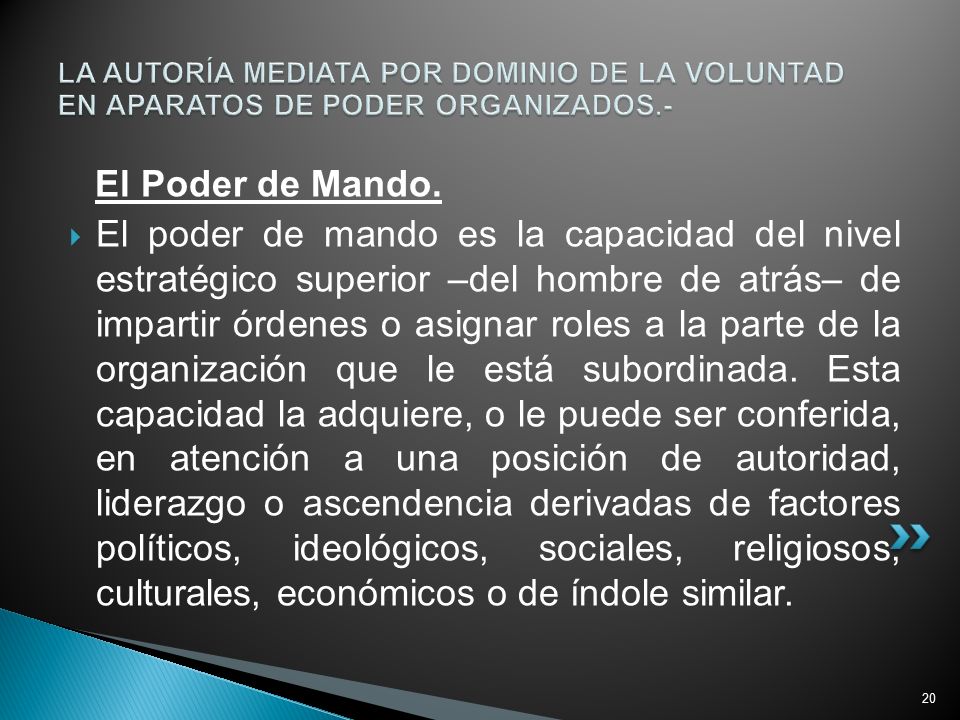 LA AUTORÍA MEDIATA POR DOMINIO DE LA VOLUNTAD EN APARATOS DE PODER ORGANIZADOS.-