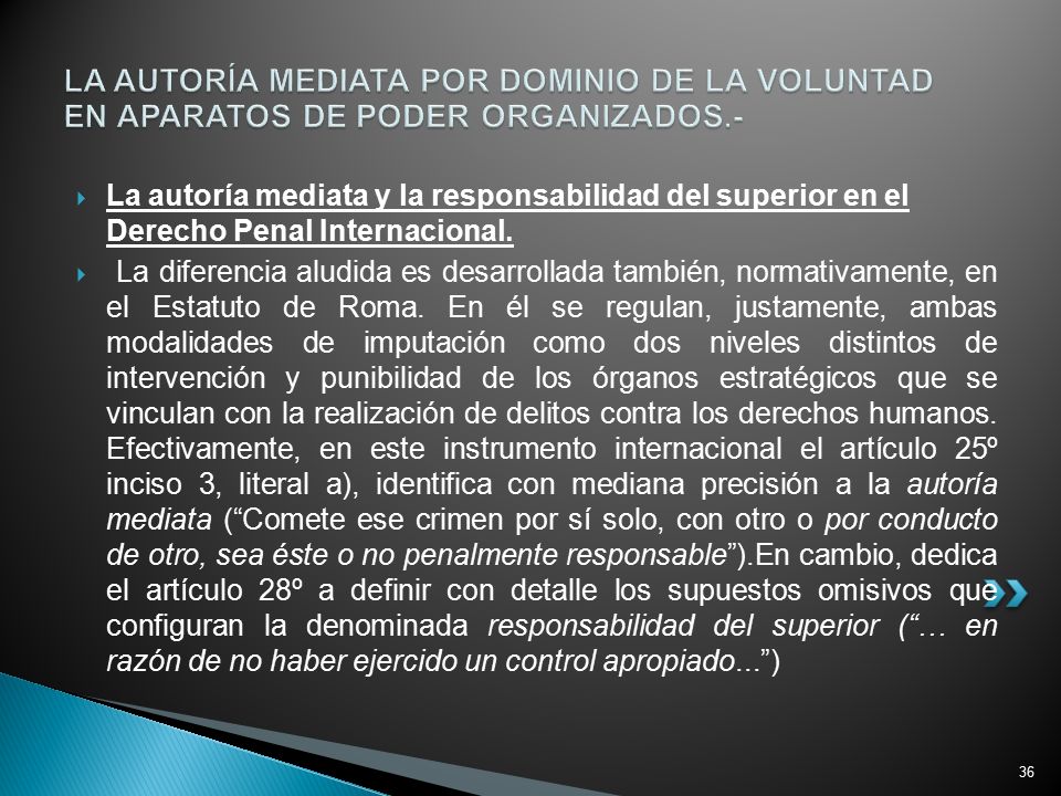 LA AUTORÍA MEDIATA POR DOMINIO DE LA VOLUNTAD EN APARATOS DE PODER ORGANIZADOS.-
